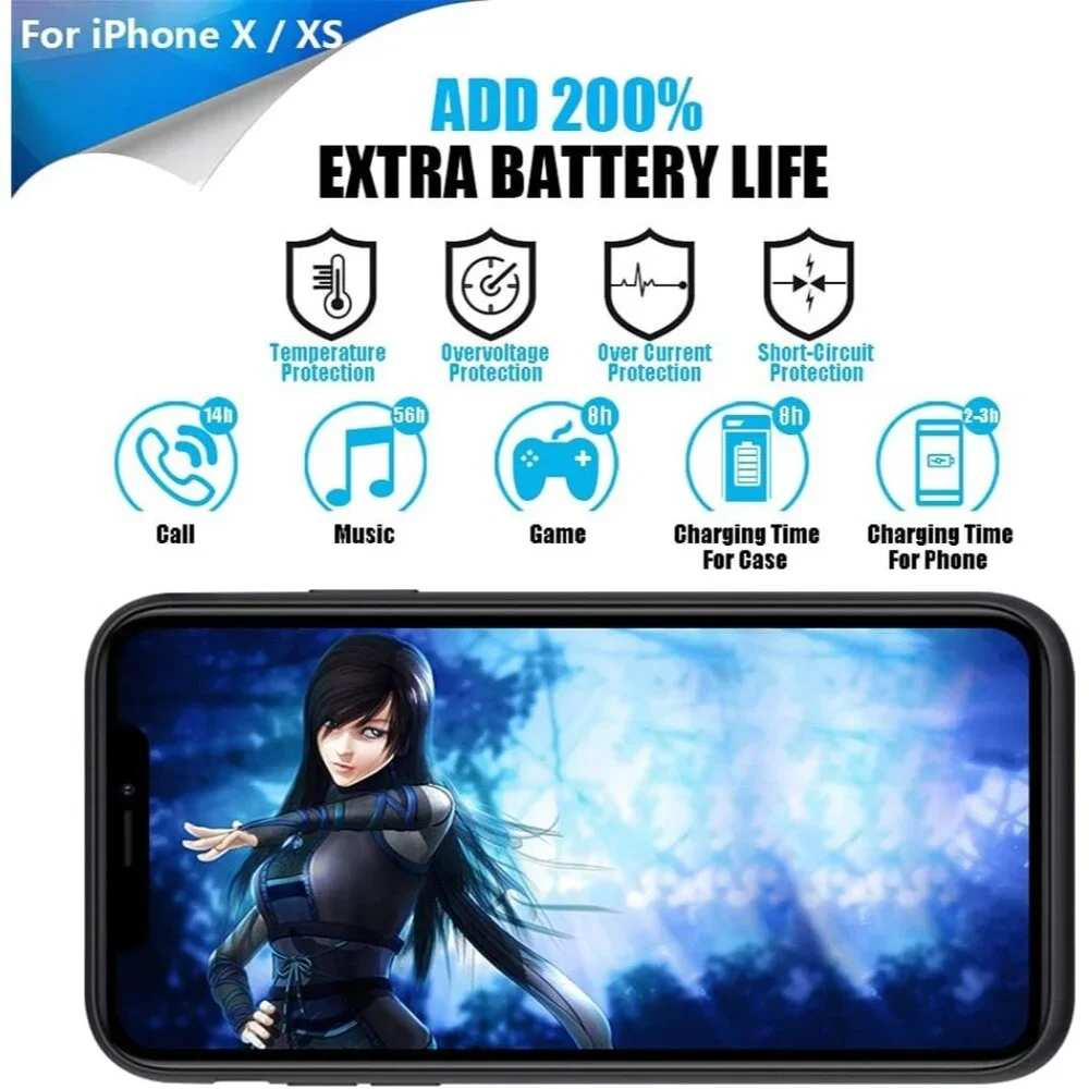 5000mAh Battery Case for iPhone X / XS – Rechargeable Extended Charging Case